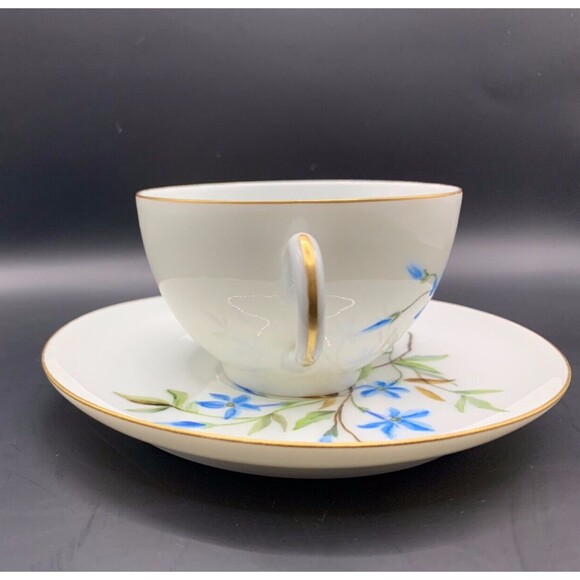 Vintage J P Limoges France Teacup Saucer Gold Trim Blue Flowers Replacement - Picture 4 of 8
